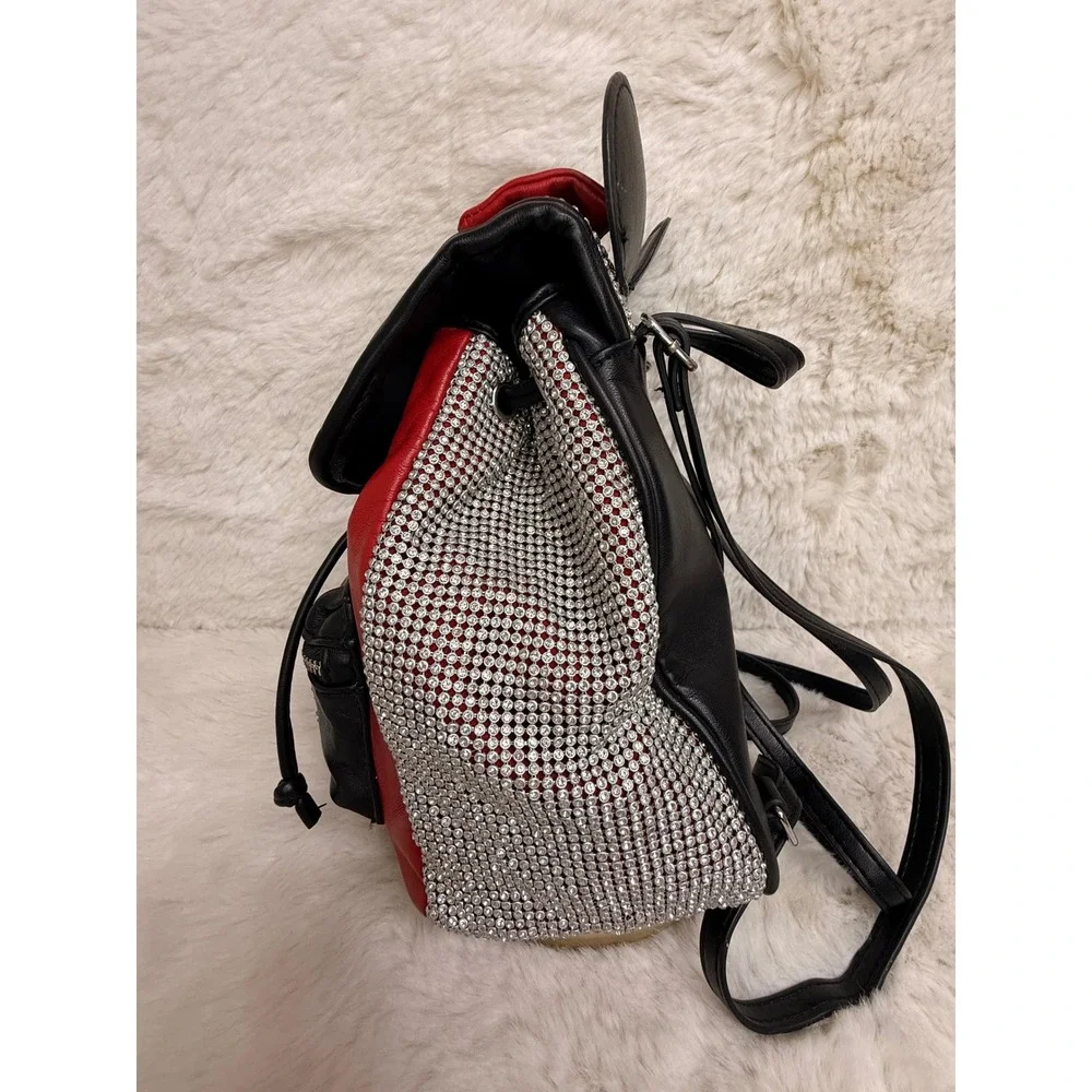 Disney Parks Minnie Mouse Rhinestone Mini Backpack Red Blk Bow Free Mickey Charm